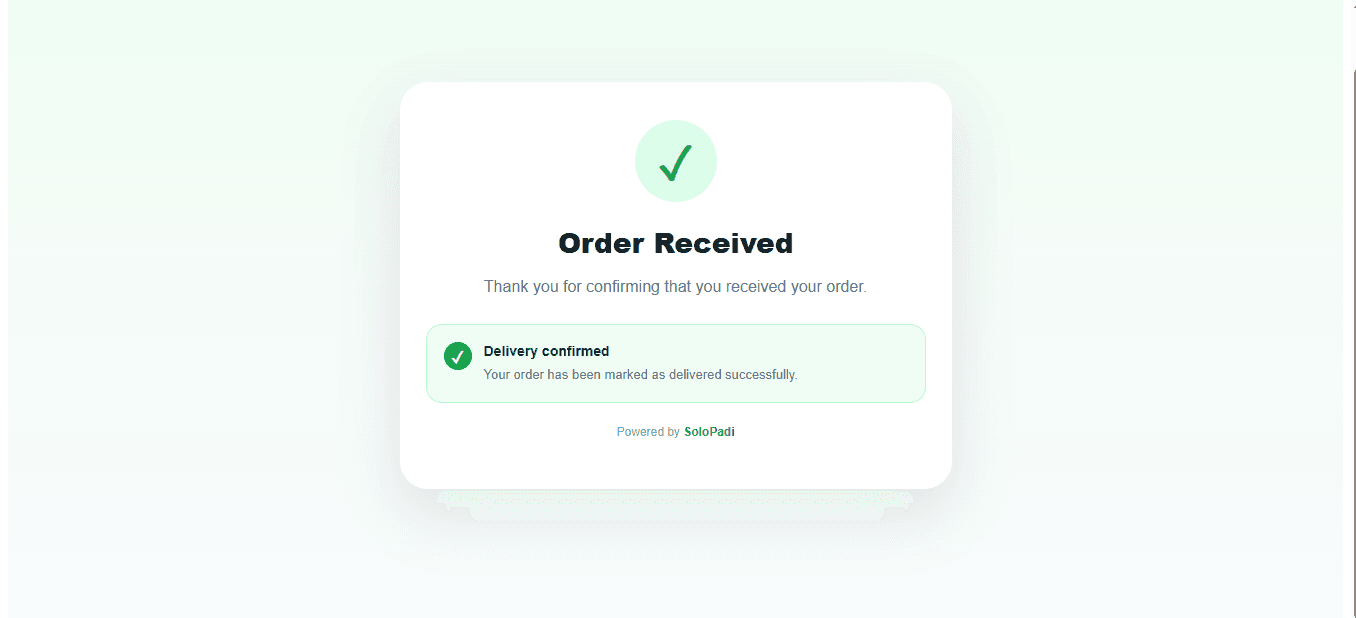 SoloPadi order confirmation