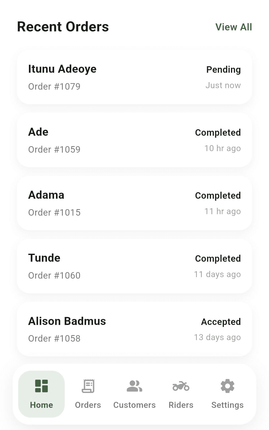 SoloPadi orders screen
